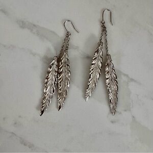 Silver Feather Dangle Earrings Double Feather Boho Drop Hook Earrings